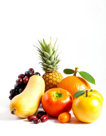 Fruits and vegetables isolated on a white background. Healthy food.の写真素材