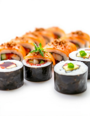 Sushi Set - Different Types of Maki Sushi and Nigiri Sushi Rollの写真素材