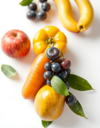 Fruits and vegetables on a white background. Healthy food concept.の写真素材