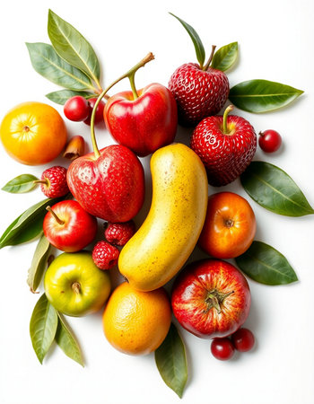Fruits and vegetables isolated on white background. Healthy food concept.