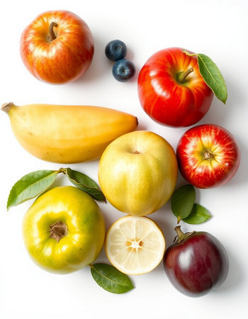 Fruits and vegetables on a white background. Healthy food concept.の写真素材