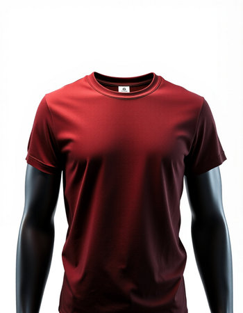 Red t-shirt on a mannequin on a white backgroundの写真素材