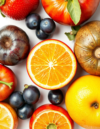 Healthy food background. Fruits and vegetables on white background.