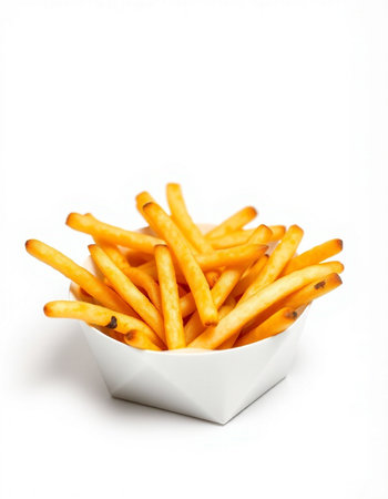 French fries in a bowl on a white background,isolated.