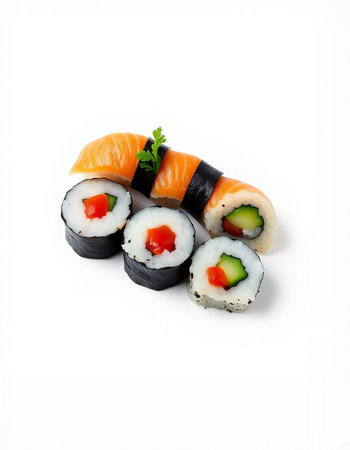 Sushi roll with salmon, tuna, cucumber and cream cheeseの写真素材