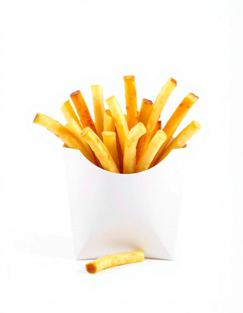 French fries in paper box isolated on white background with clipping path.