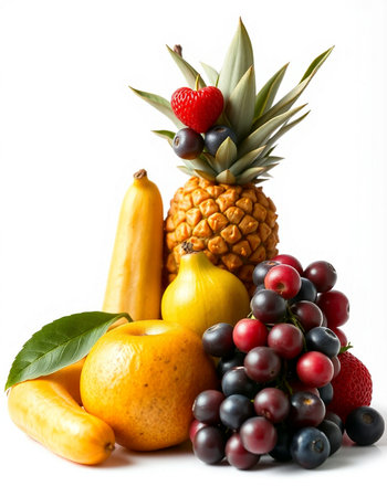 Fruits isolated on a white background. Healthy food. Fresh fruits.