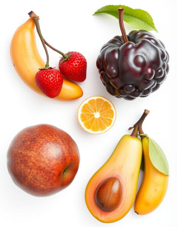Collection of fresh fruits isolated on white background. Healthy food concept.の写真素材