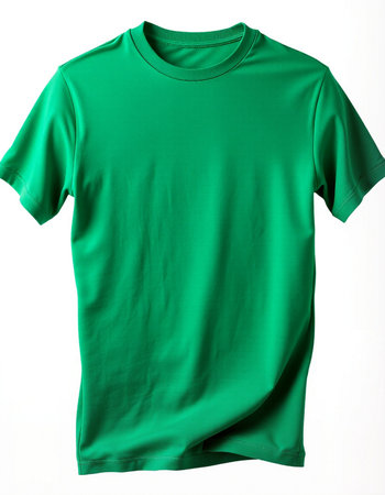 Green t-shirt isolated on white background. Clipping path included.の写真素材
