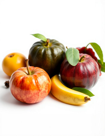 Fruits and vegetables isolated on white background. Healthy food concept.の写真素材