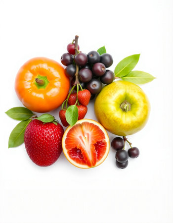 Fruits and berries isolated on white background. Healthy food concept.の写真素材
