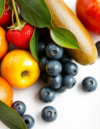 Fresh fruits and berries isolated on white background. Healthy food concept.の写真素材