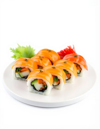 Sushi roll japanese food style on white background - Japanese food styleの写真素材