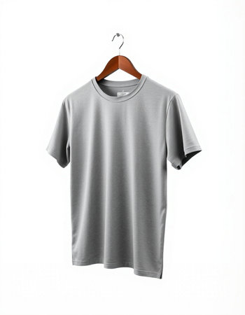 Gray t-shirt on a hanger isolated on a white backgroundの写真素材