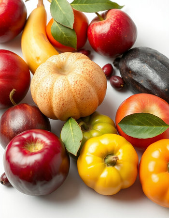 Fruits and vegetables on a white background. Healthy food concept.の写真素材