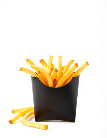 French fries in black box isolated on white background with clipping path.の写真素材