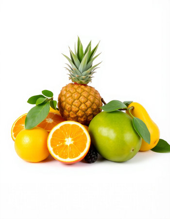 Fruits isolated on a white background. Orange, pineapple, grapefruit, kiwi, apple, lemon.の写真素材