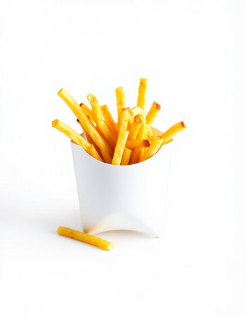 French fries in a white paper box on a white background,isolated