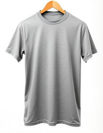 Gray t-shirt on a hanger isolated on a white backgroundの写真素材