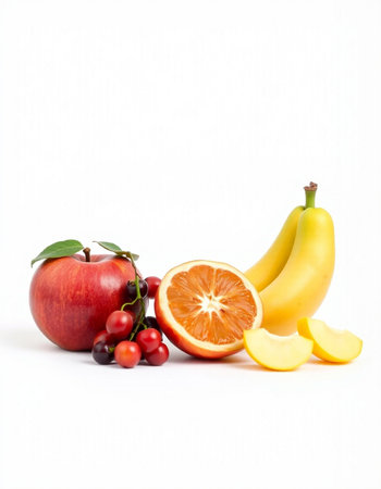 Fruits isolated on a white background. Healthy food concept. Copy space.の写真素材