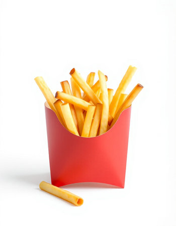 French fries in red box isolated on white background with clipping path.