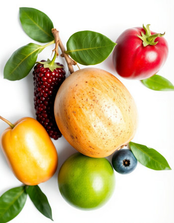 Fresh fruits and vegetables isolated on white background. Healthy food concept.の写真素材