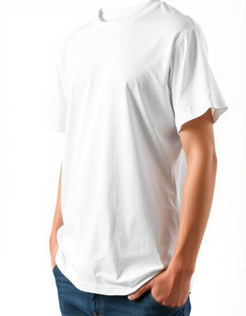 Men's t-shirt on a mannequin on a white backgroundの写真素材