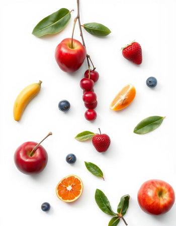 Fruit mix on white background. Flat lay, top view.の写真素材