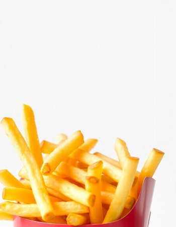 French fries in a bowl on a white background. Selective focus.の写真素材