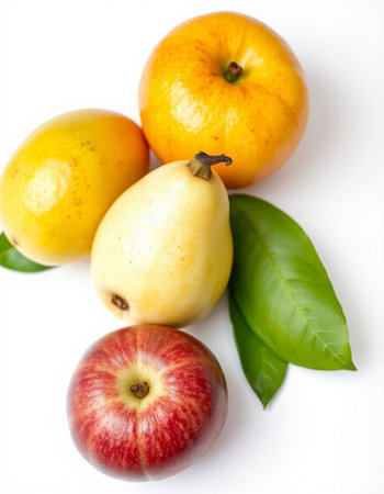 Fruits on a white background, close-up, selective focusの写真素材