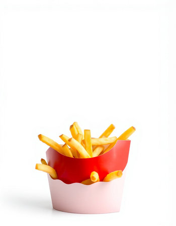 French fries in paper box isolated on white background with clipping path.