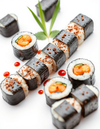 sushi on a white background, Japanese food, close-upの写真素材