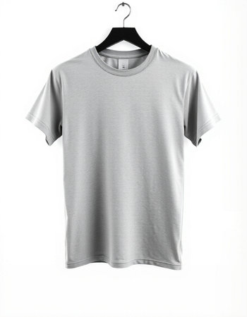 Grey t-shirt on a hanger isolated on a white background