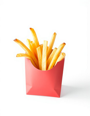 French fries in red box isolated on white background, clipping path included