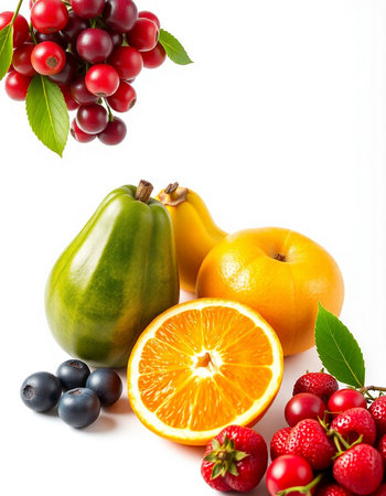 Fruits and vegetables isolated on white background. Healthy food concept.の写真素材