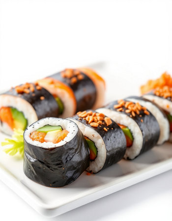 Japanese Cuisine - Sushi Roll with Shrimps and Vegetables insideの写真素材