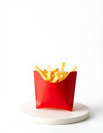 French fries in red paper box on white background. Fast food conceptの写真素材