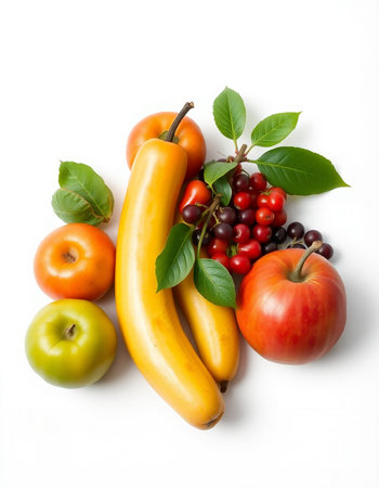 Fruits and vegetables isolated on a white background. Healthy food.の写真素材