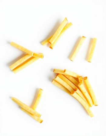 French fries isolated on white background. Top view. Flat lay.の写真素材