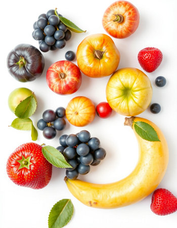 Fruits and vegetables isolated on a white background. Healthy food.の写真素材