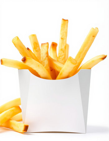 French fries in paper box isolated on white background with clipping path.