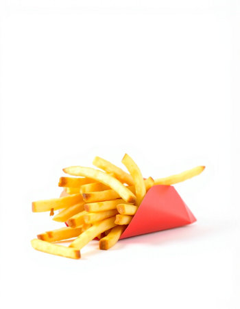 French fries in red box isolated on white background, clipping path includedの写真素材