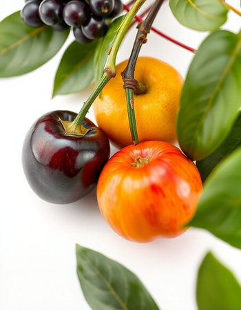 Fruits and berries on a white background. Close-up.の写真素材