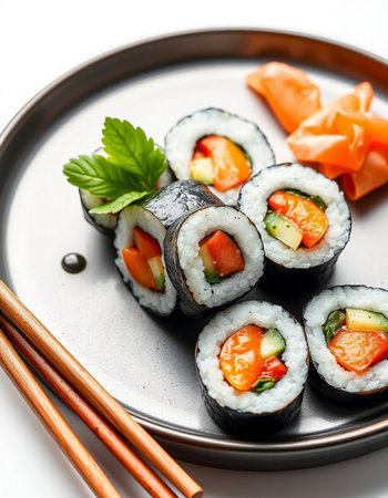 Japanese Cuisine - Sushi Roll with Salmon, Cucumber and Cream Cheese inside. Nori outsideの写真素材