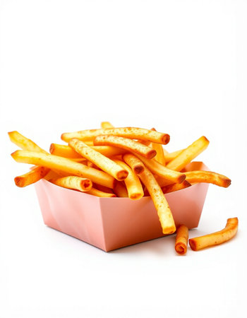 French fries in a box isolated on white background. Selective focus.の写真素材