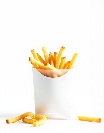 French fries in a white box on a white background. Fast food.の写真素材