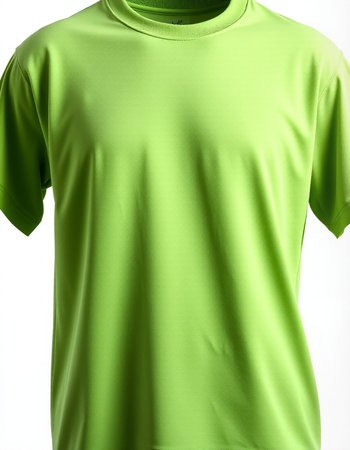Green t-shirt on a mannequin on a white backgroundの写真素材