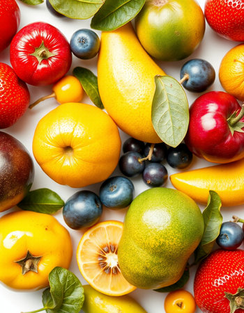Fruits and berries background. Healthy food concept. Top view.
