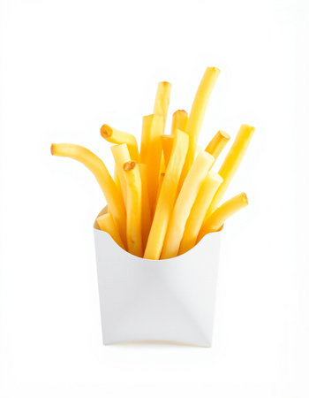 French fries in paper box isolated on white background with clipping path.
