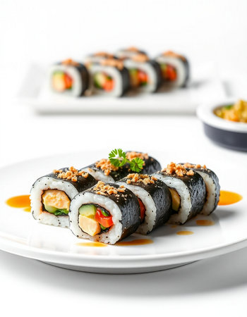 Sushi Rolls - Different Types of Maki Sushi on White Backgroundの写真素材